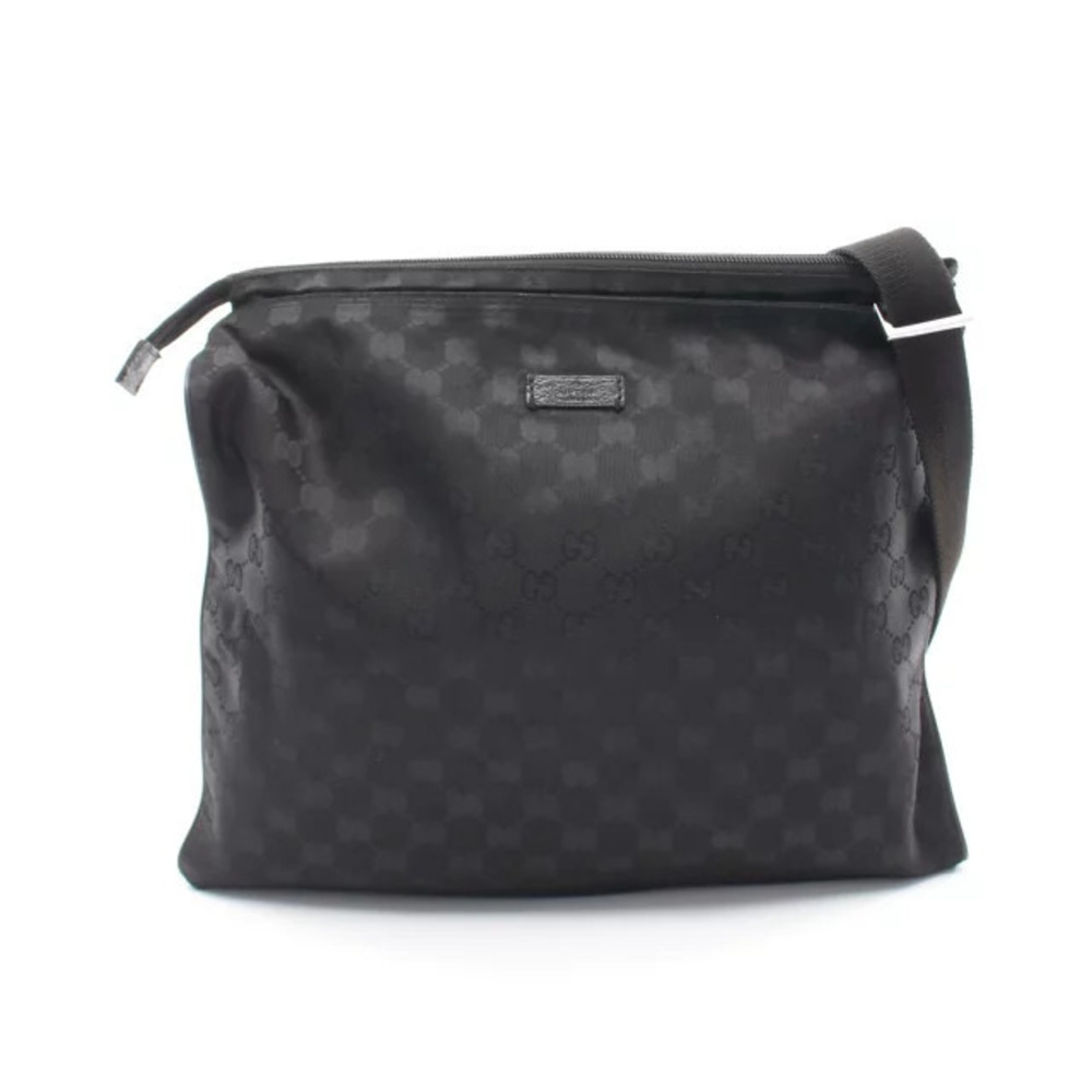 Gucci GG Shoulder Bag Canvas Leather Black